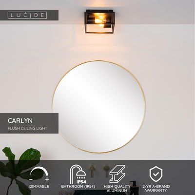 Lucide CARLYN - Flush ceiling light Bathroom - 2xE14 - IP54 - Black